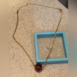 Red Gemstone Necklace On Gold Colored Sterling Silver Necklace